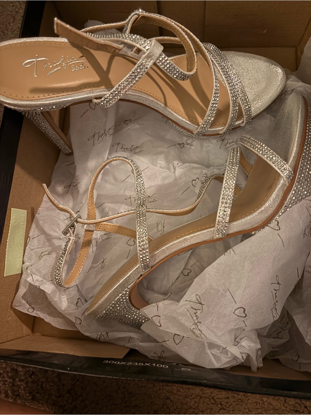 Thalia Sodi Silver Rhinestone Strappy Heels